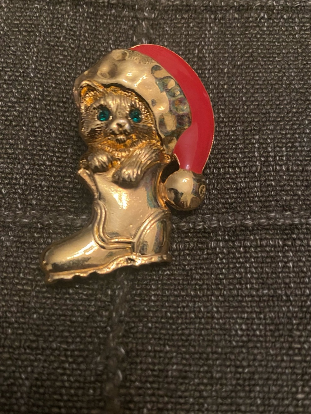 Gold-tone Christmas Cat Boot Pin -
